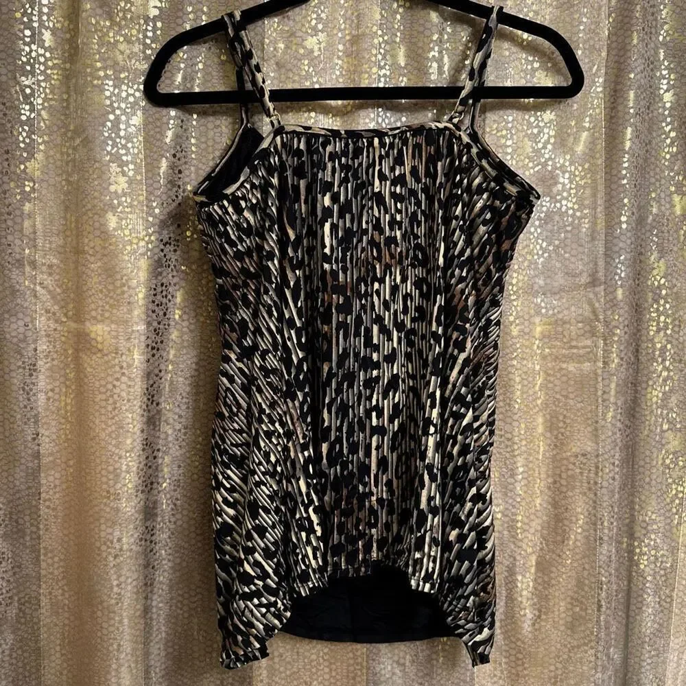 Miraclesuit Chevron Python Jubilee Tankini Top Black Brown Swim Size 16